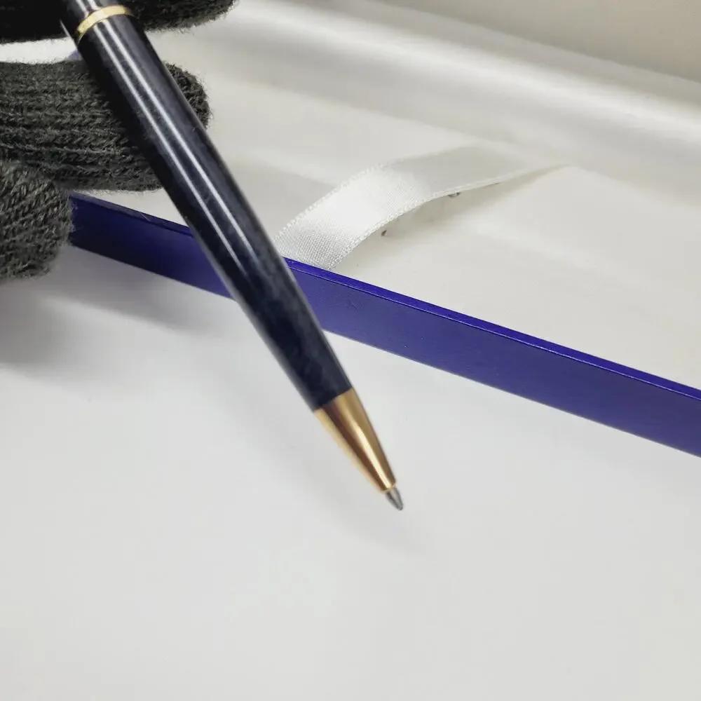 Waterman Paris Black Marble & Gold Trimmed Twist Ballpoint Pen Blue Case LFB
